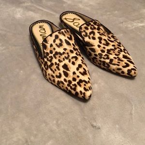 Sam Edelman fur leopard print flat mule NWOT
